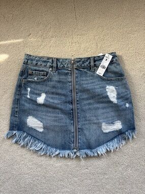Garage Jean Distressed Fringe Mini Skirt